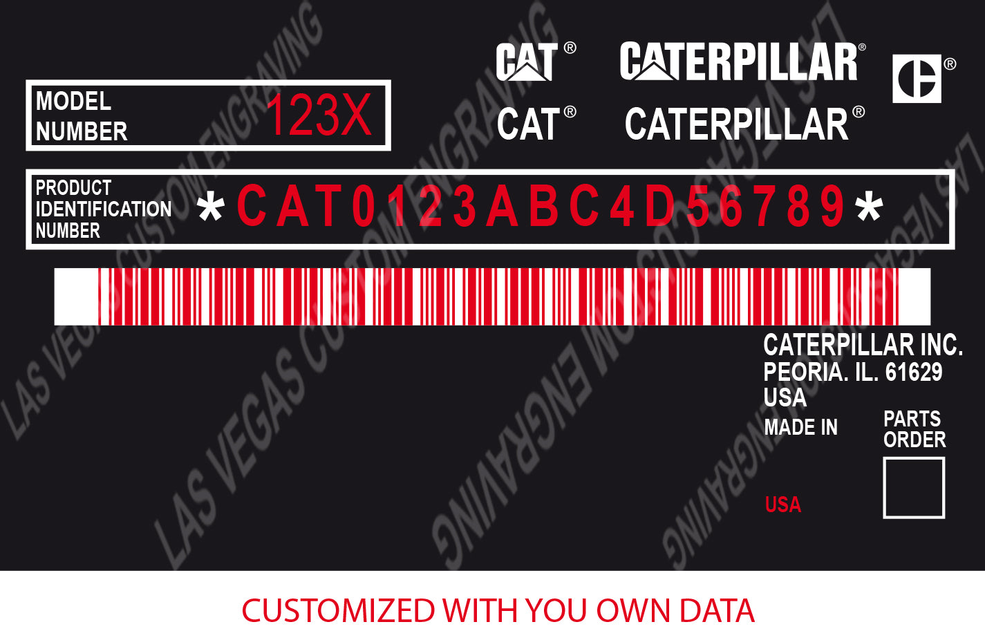 CATERPILLAR Data plate Replacement Model 1 Aluminum Tag with custom engraving included