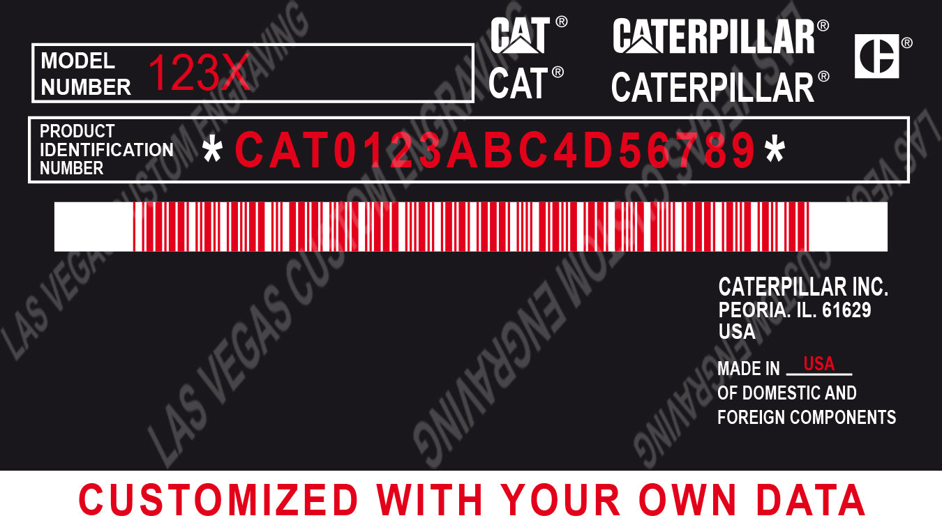 CATERPILLAR Data plate Replacement Model 2 Aluminum Tag with custom engraving included