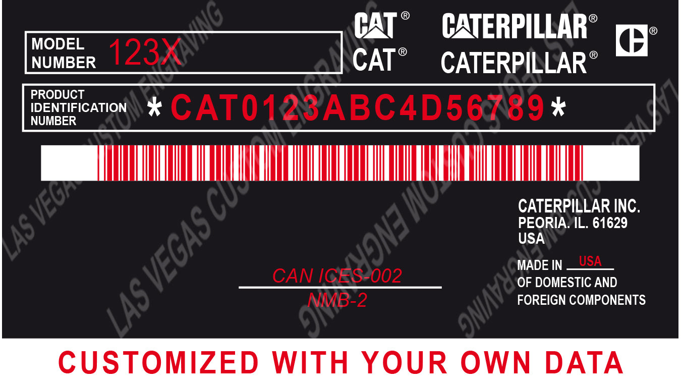 CATERPILLAR Data plate Replacement Model 3 Aluminum Tag with custom engraving included