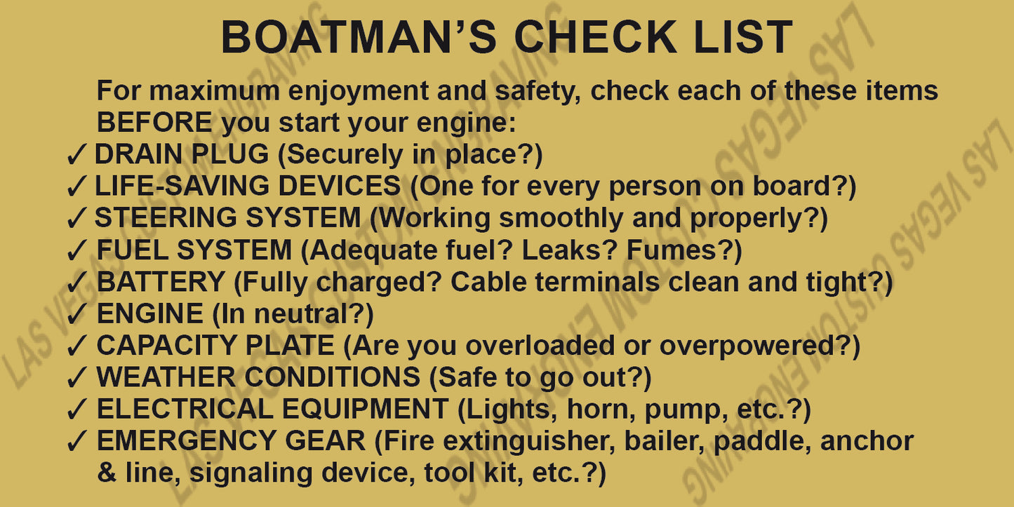 BOATMAN'S CHECK LIST Boating Safety Plate - 5x2.5 Aluminum Tag