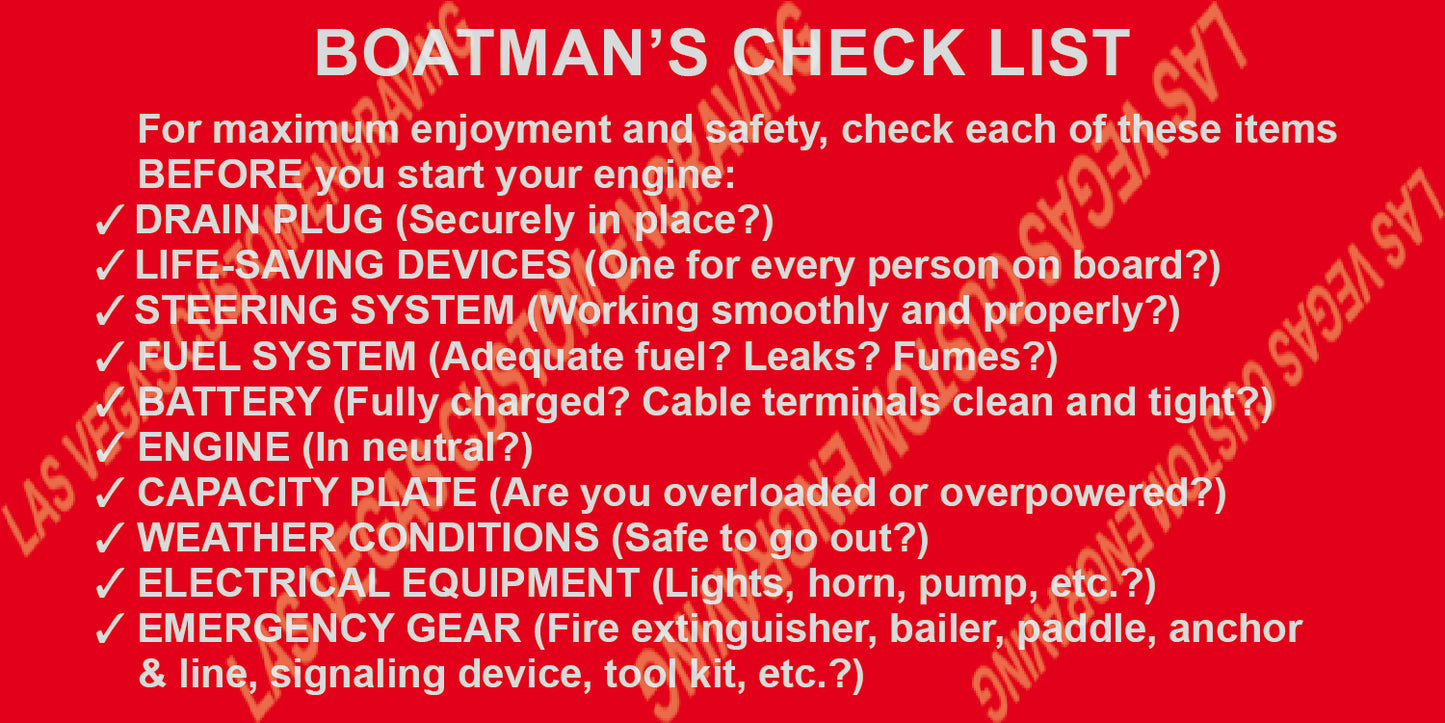 BOATMAN'S CHECK LIST Boating Safety Plate - 5x2.5 Aluminum Tag