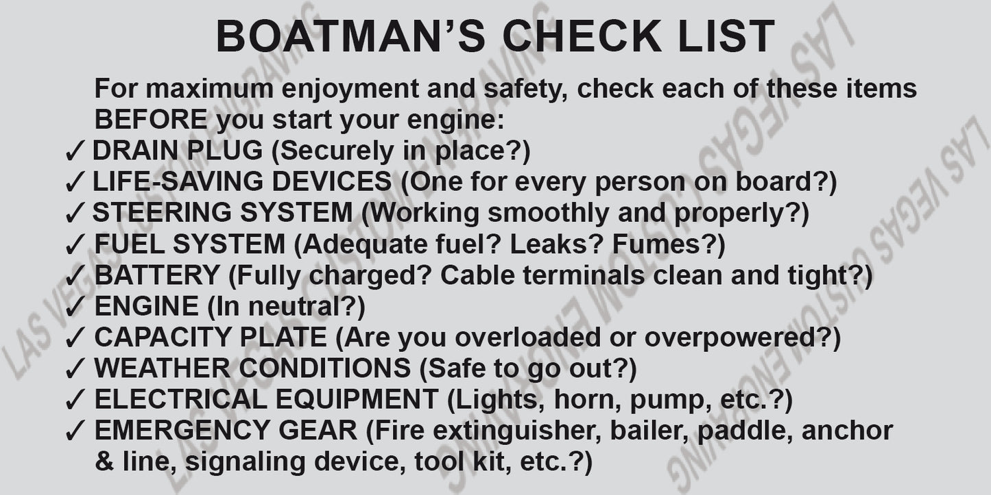 BOATMAN'S CHECK LIST Boating Safety Plate - 5x2.5 Aluminum Tag
