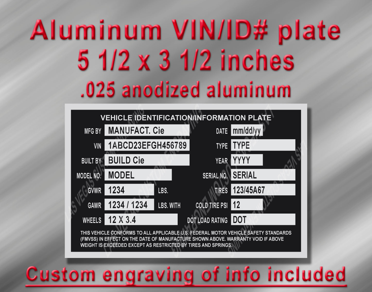 TRAILER TRUCK Data Plate Aluminum id Tag with custom engraving included