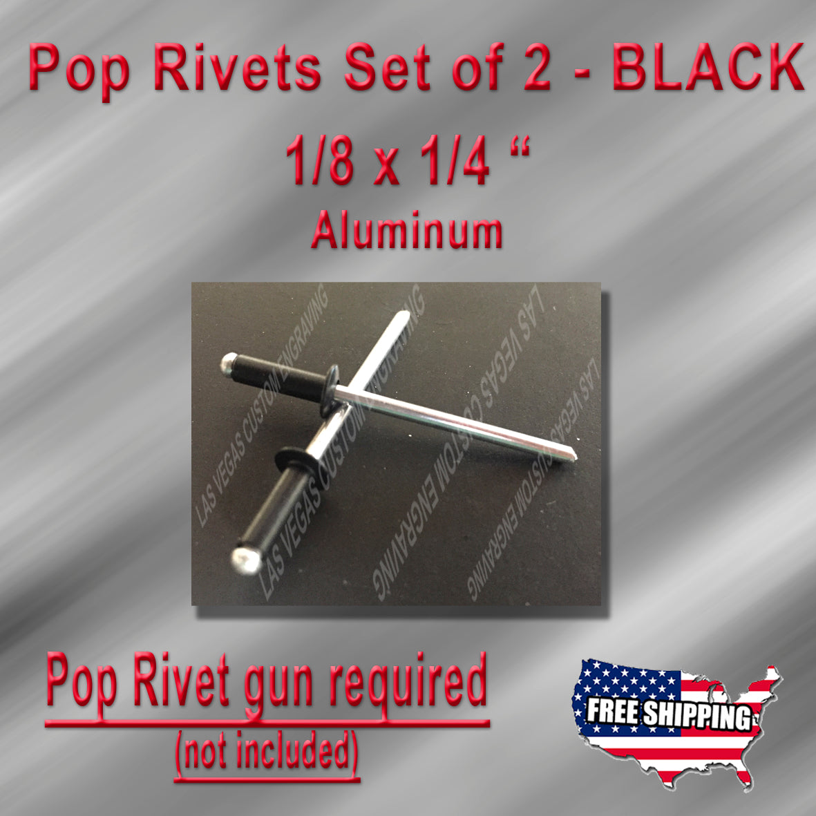 Set of 2 BLACK aluminum rivets for VIN tag, ID, Serial number & data plate