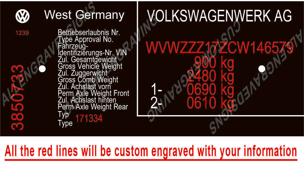VOLKSWAGEN AG VIN/ID Plate reproduction - Customization included