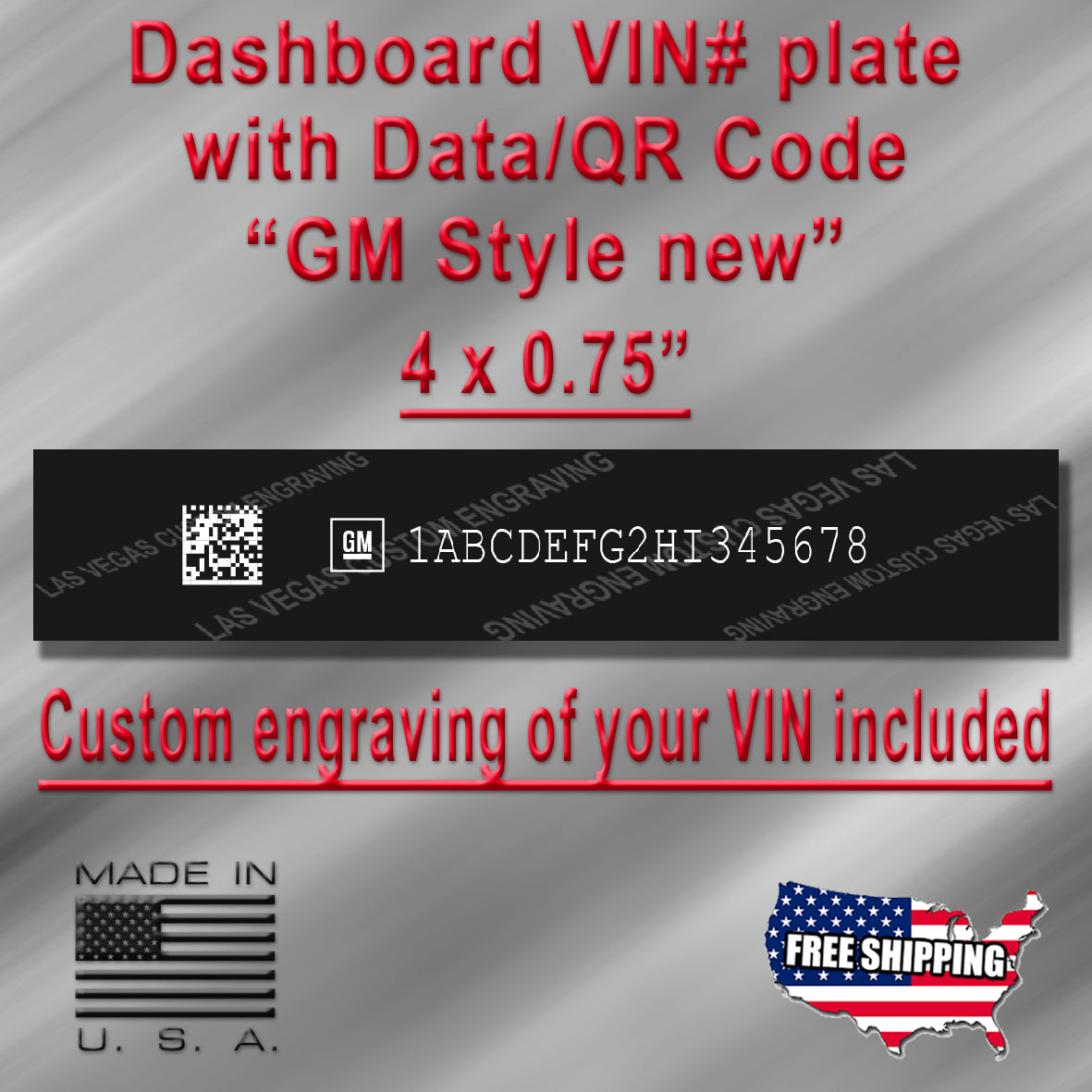 Dashboard / Windshield VIN PLATE with DATA/QR CODE "GM STYLE-2" Custom engraving of your serial number and code included