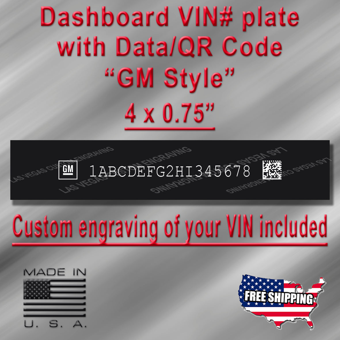 Dashboard / Windshield VIN PLATE with DATA/QR CODE "GM STYLE" Custom engraving of your serial number and code included