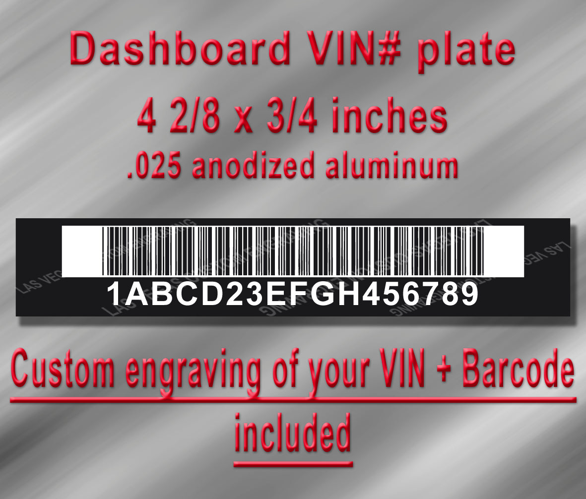 Dashboard / Windshield VIN PLATE With Barcode Vehicle Identification Number Aluminum id Tag with custom engraving included