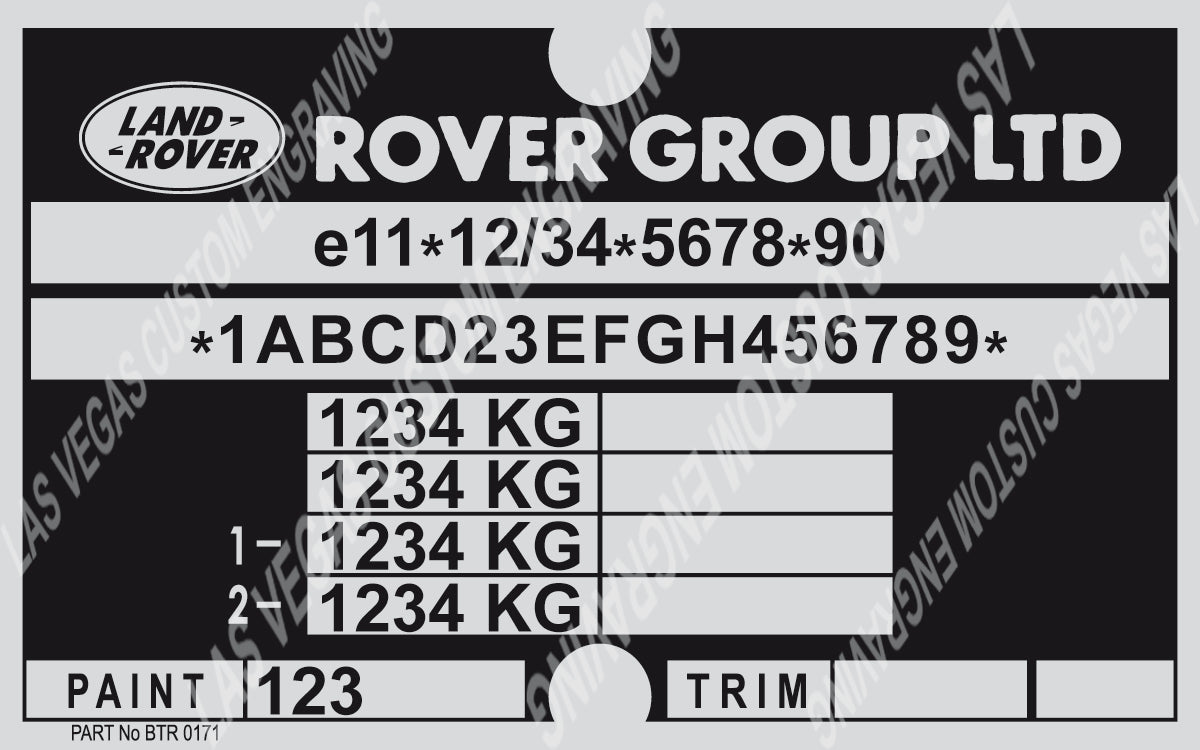 LAND ROVER Defender VIN / Data Plate reproduction - Customization included