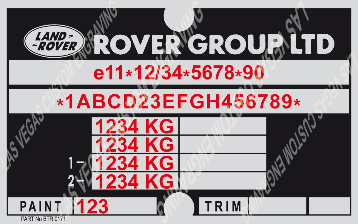 LAND ROVER Defender VIN / Data Plate reproduction - Customization included