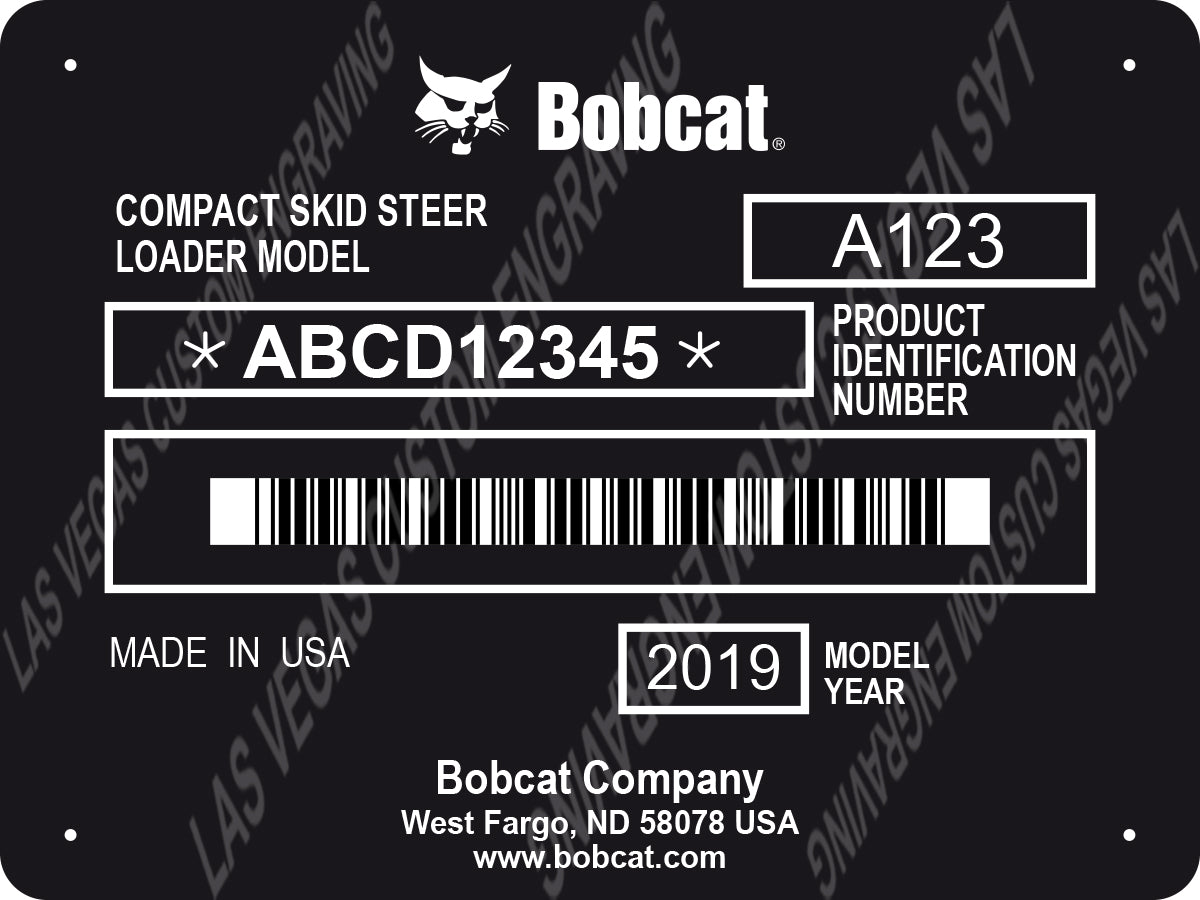 BOBCAT Data plate Replacement Aluminum Tag with custom engraving included