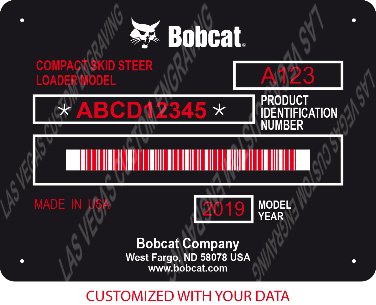 BOBCAT Data plate Replacement Aluminum Tag with custom engraving included