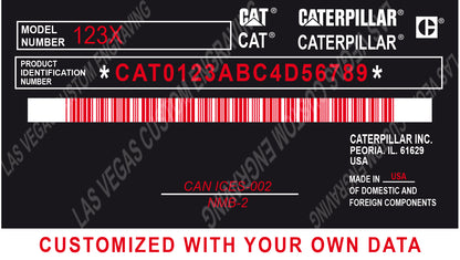 Cat Machine Configuration Sticker CATERPILLAR Data plate Replacement Aluminum Tag with custom engraving ...