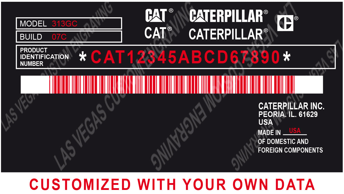 CATERPILLAR Data plate Replacement Model 4 Aluminum Tag with custom engraving included