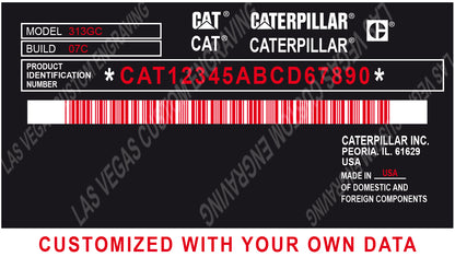 CATERPILLAR Data plate Replacement Model 4 Aluminum Tag with custom engraving included
