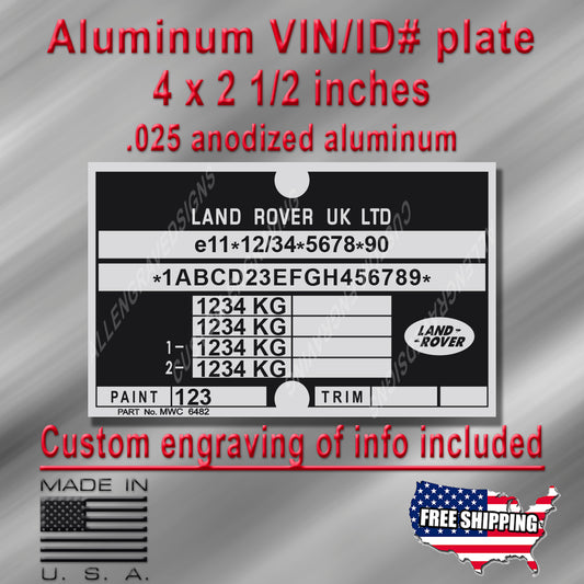 LAND ROVER UK LTD Data Plate reproduction - Customization included