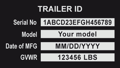 TRAILER ID PLATE Aluminum data Tag with custom engraving included