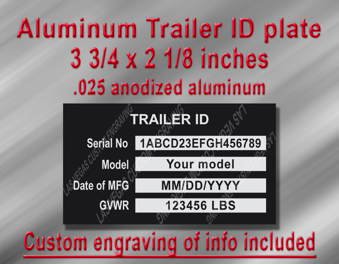 TRAILER ID PLATE Aluminum data Tag with custom engraving included