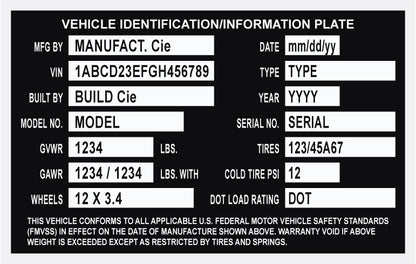 TRAILER TRUCK Data Plate Aluminum id Tag with custom engraving included