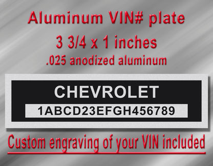 CHEVROLET Compatible VIN PLATE Replacement Aluminum id Tag with custom engraving included