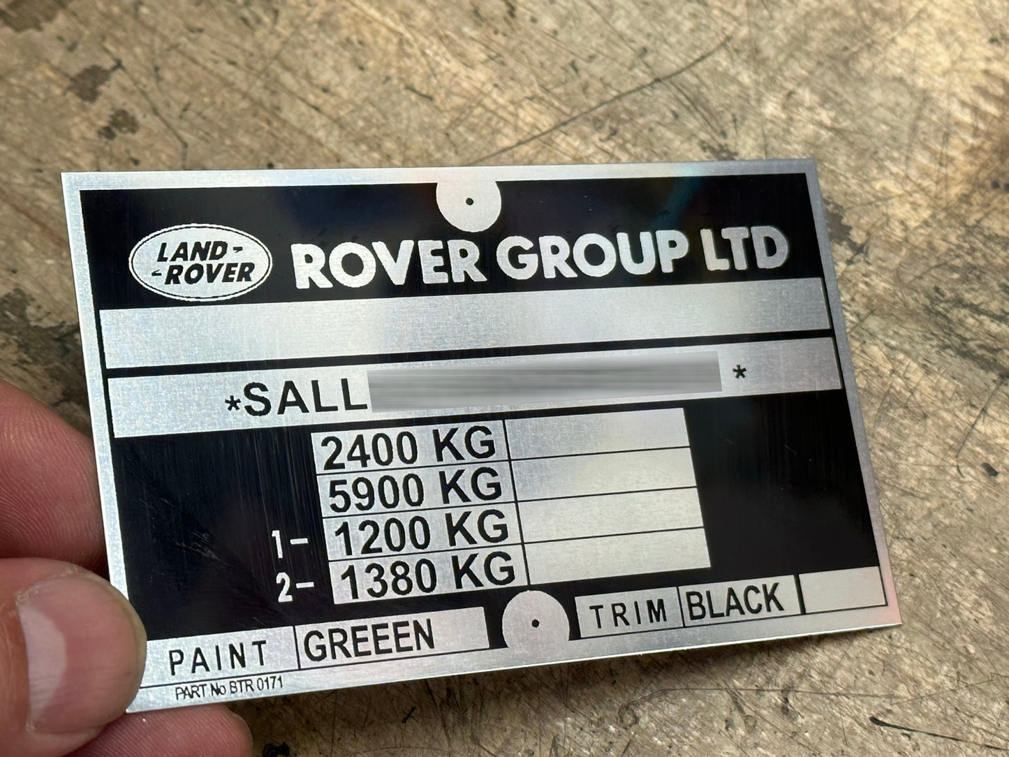 LAND ROVER UK LTD Data Plate reproduction - Customization included