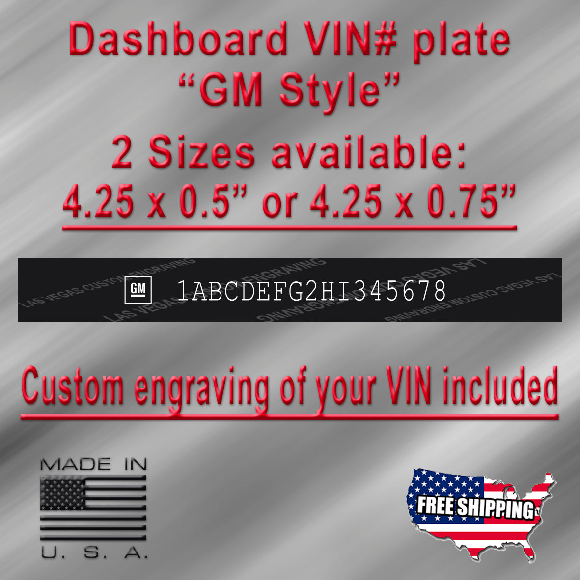 Dashboard / Windshield VIN PLATE "GM STYLE" Custom engraving included