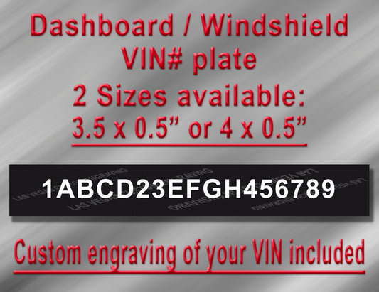 Dashboard / Windshield VIN Plate Vehicle Identification Number Aluminum Dash Tag with custom engraving included