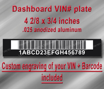 Dashboard / Windshield VIN PLATE With Barcode Vehicle Identification Number Aluminum id Tag with custom engraving included