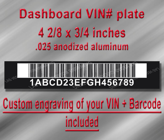 Dashboard / Windshield VIN PLATE With Barcode Vehicle Identification Number Aluminum id Tag with custom engraving included