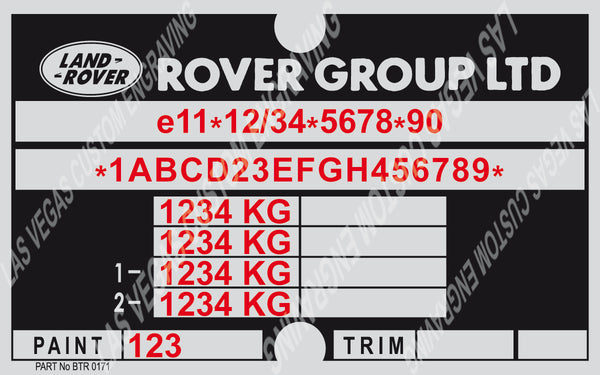 LAND ROVER Defender VIN / Data Plate reproduction - Customized ...