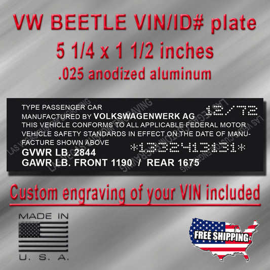 VOLKSWAGEN BEETLE Aluminum VIN/Data plate - Customization included