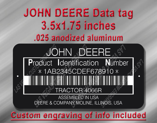 JOHN DEERE Data plate Replacement Aluminum Tag with custom engraving included